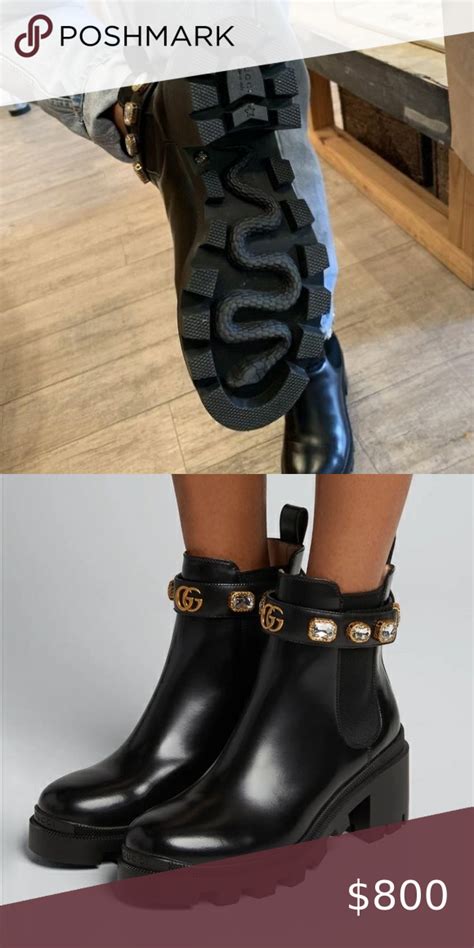 gucci black boots with crystals|gucci black boots with snake.